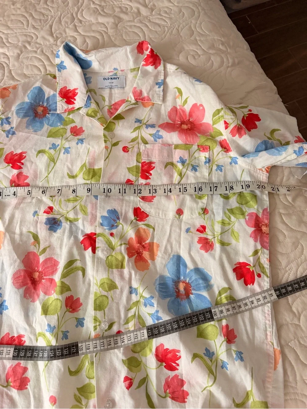 NWT Old Navy White Floral Short-Sleeve Button-Down Shirt – Multicolor Bloom XXL